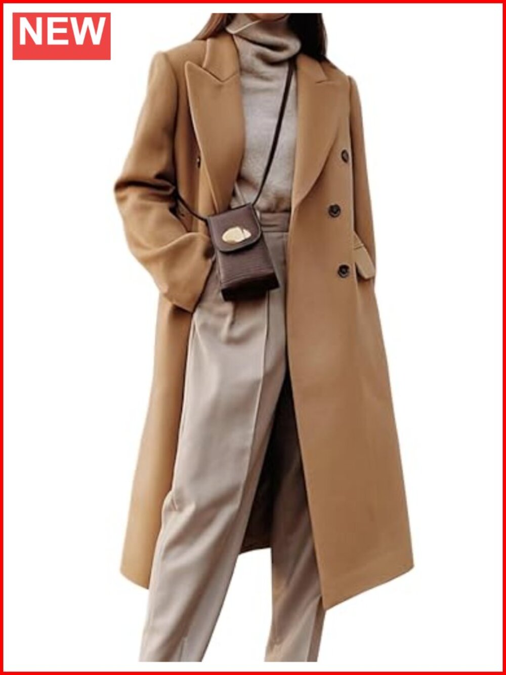 Women's Double Breasted Wool Blend Long Pea Coat Trench Coat